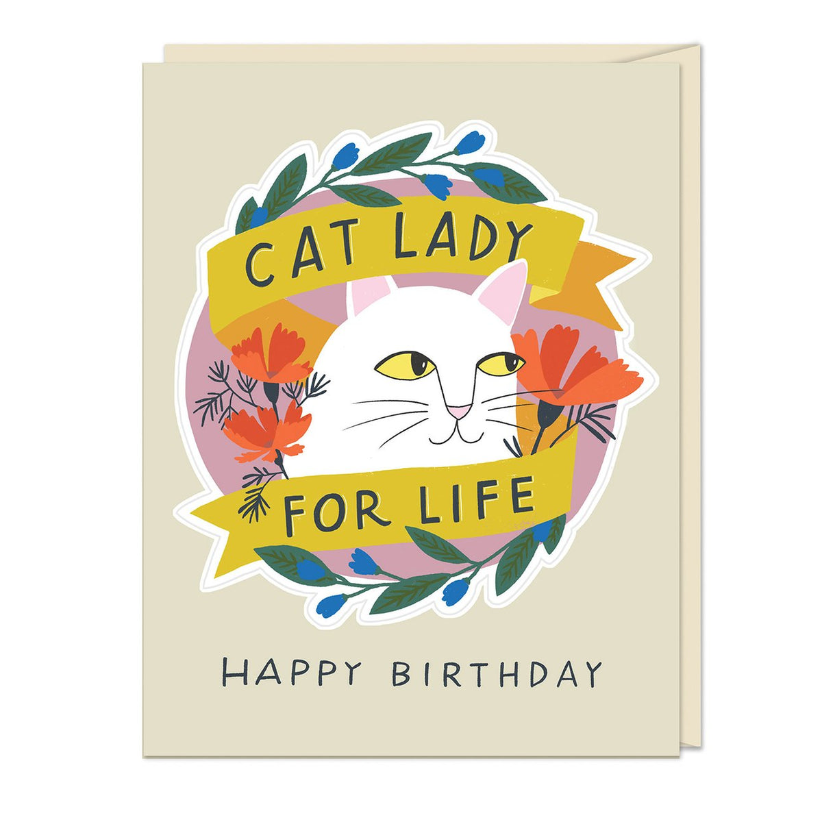 Cat Lady Birthday Sticker & Card – Dots & Loops